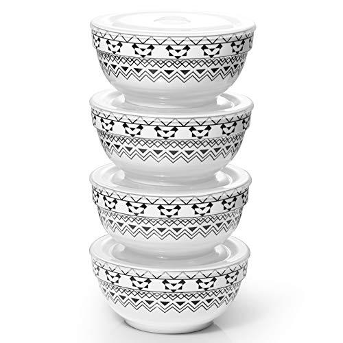 DOWAN 30 OZ Bowls with Lid - Ceramic Bowls Set of 4 for Soup, Cereal, Oatmeal, Rice, Pasta, Salad - Dishwasher & Microwave Safe
