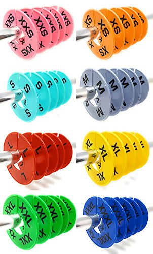 Clothes Size Dividers | 40 Pieces 8 Colors XXS-XXXL | Ultimate Clothing Rack Dividers | Round Clothes Rack Clothes Hangers, Commercial Clothing Racks, Clothing Shops by GIDABRAND