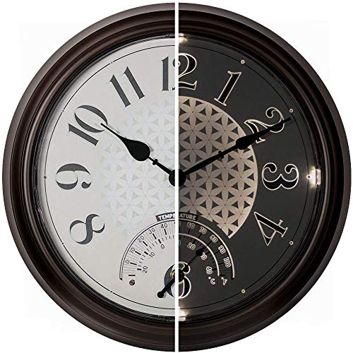Presentime & Co. 14' in/Outdoor Luminous Wall Clock with Thermometer, Weather Thermometer, Night Light with Smart Sensor - Oil Rubbed Bronze Finish, Outdoor Lights & Decoration.