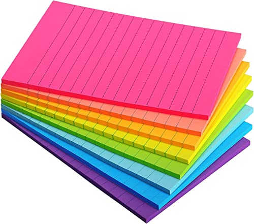8 Pads Lined Sticky Notes 4x6 Sticky Notes with Lines Self-Stick Note Pads 8 Bright Multi Colors, 35 Sheet/Pad