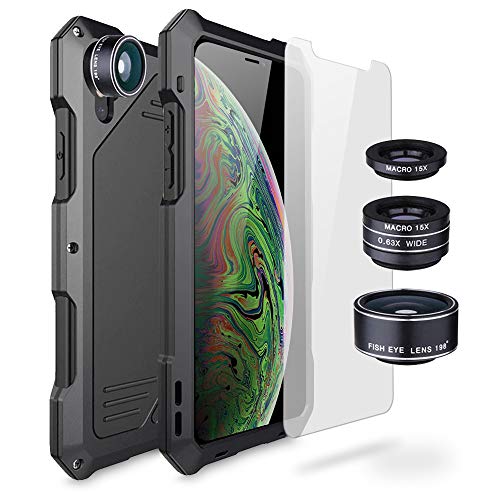 Olixar for iPhone Xs Max Protective Case - with 3 in 1 Interchangeable Photography Lenses - Shock Protection - Tough Protective Armour Case - Gunmetal
