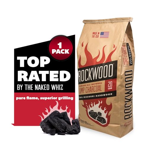 Rockwood Natural Hardwood Lump Charcoal - 20 Lbs Lump Charcoal for Grilling & Smoker - USA Oak, Hickory, and Cherry Wood Mix - BBQ Charcoal - Charcoal for Grilling - No Fillers (1 Pack)