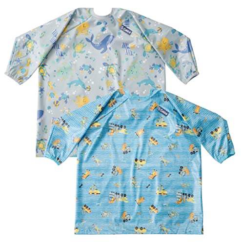 BIBaDO Mess Proof Baby Feeding Bibs, Long Sleeve Weaning Essential 6 to 36 Months Toddlers Shirt Bib, Waterproof, Machine Washable