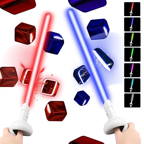 Game Accessories for Oculus Quest 2, VR Attachment Lightsaber Compatible with Meta Quest 2, 7 Colors LED Beat Saber Enhanced Handles for Supernatural, Blade & Sorcery, Fruit Ninja