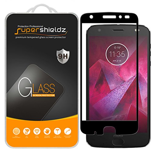 Supershieldz (2 Pack) Designed for Motorola (Moto Z2 Force) Edition and Moto Z Force Edition (2nd Gen) Tempered Glass Screen Protector, (Full Screen Coverage) Anti Scratch, Bubble Free (Black)