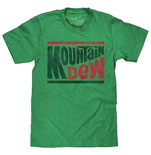 Tee Luv Mountain Dew T-Shirt - Licensed MT. Dew Vintage Tee (Small) Kelly Heather