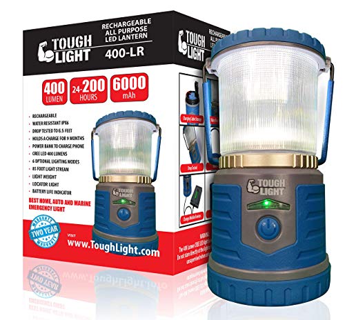 Tough Light LED Rechargeable Lantern - 200 Hours of Light Plus a Phone Charger for Hurricane, Emergency or Camping, Long Lasting Battery- Free 2 Year Warranty