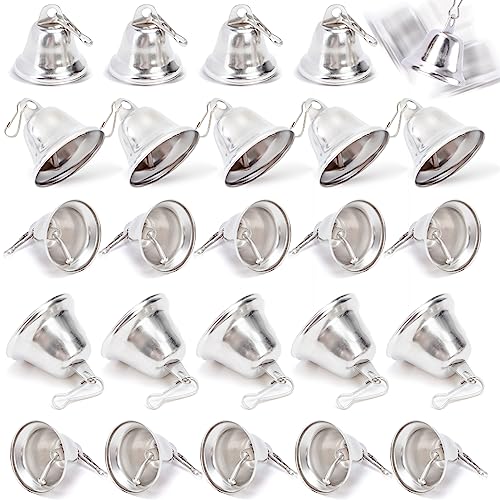 MCPINKY 45PCS Craft Bells, Silver Jingle Bells Vintage Bells (1.7' x 1.5') Small Silver Bells with Spring Hooks Hanging for Wind Chimes Housebreaking Doorbell Wedding Decor DIY Favor