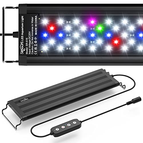 SEAOURA Led Aquarium Light for Plants-Full Spectrum Fish Tank Light with Timer Auto On/Off, 12-18 Inch, Adjustable Brightness, White Blue Red Green Pink Leds with Extendable Brackets for Freshwater