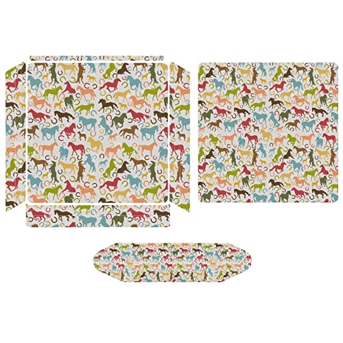 Horses and Horseshoe Print Skin Stickers Cover Set for PS4 Slim PS4 Pro Decal Sticker Compatible with PS4 Controller