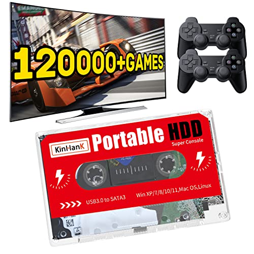 Kinhank 2TB External Hard Drive,Retro Game Console with 120000+Games,Retro Game Console HDD,Batocera 33 Game System for Laptop/PC/Windows/Mac OS,Compatible with Most Emulators,2 Controllers,USB 3.0