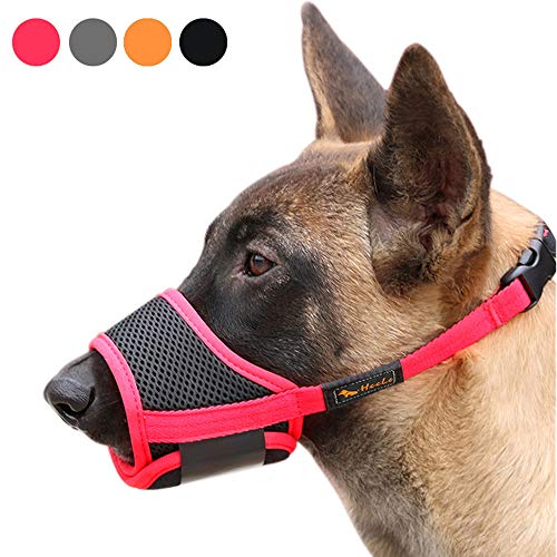 HEELE Dog Muzzle,Soft Nylon Muzzle Anti Biting Barking Chewing,Air Mesh Breathable Drinkable Adjustable Loop Pets Muzzle for Small Medium Large Dogs 4 Colors 4 Sizes