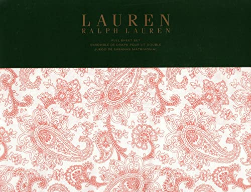 Lauren Ralph Lauren Monaco Paisley 4 pc Full Sheet Set Pink on White