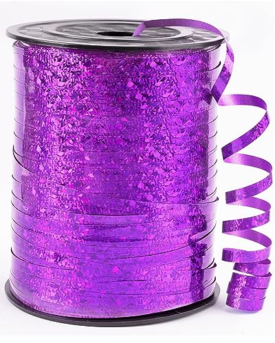 PartyWoo Purple Ribbon, 500 Yard Curling Ribbon for Crafts, Iridescent Crimped Ribbon, Shiny Metallic Ribbon for Gift Wrapping, Ribbon for Balloons String, Hair, Florist Flower (1 Roll)