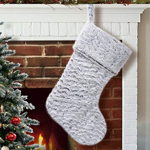 S-DEAL 21 Inches Christmas Stocking Double Layers White Faux Fur Cuff Gift Holder Party Holiday Decoration Mantel Ornament