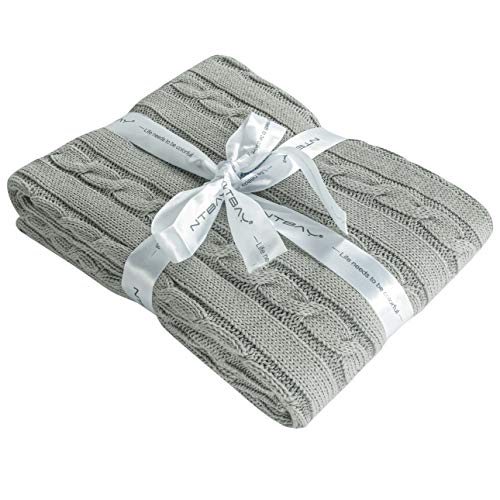 NTBAY 100% Pure Cotton Cable Knit Toddler Blanket, Super Soft Warm Breathable 30x40 Baby Blanket for Crib, Stroller, Nursery, Travel, Newborn, 30x40 Inches, Grey
