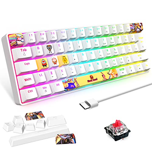 LexonElec 60% RGB Gaming Keyboard Mechanical with 9 Dye Sublimation Keycap,Red Switch,Compact 62 Keys,18 LED Chroma Backlit,Detachable USB Type-C,Full Anti-Ghosting for PC Laptop Mac-White