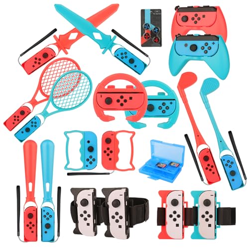 WEILE Switch Sports Accessories Bundle - 23 in 1 Family Accessories Pack Kit for Nintendo Switch /Switch OLED Sports Games with Golf Clubs, Tennis Rackets, Swords, Bowling Grips, Baseball Bats, Wrist Bands, Leg Straps and more