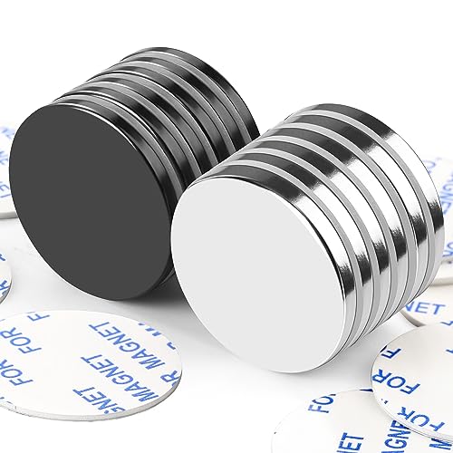 LOVIMAG Super Strong Neodymium Disc Magnets, Powerful Rare Earth Magnets with Double-Sided Adhesive for Fridge, Craft, and Office Magnets - 1.26 inch x 1/8 inch, Pack of 12 (6 Black, 6 Silver)