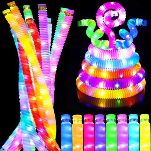 UrChoice LED Light Up Pop Tubes Glow Sticks, Glow Necklace & Brancelets Party Favors for Kids, Glow in Dark Party Supplies and Decorations