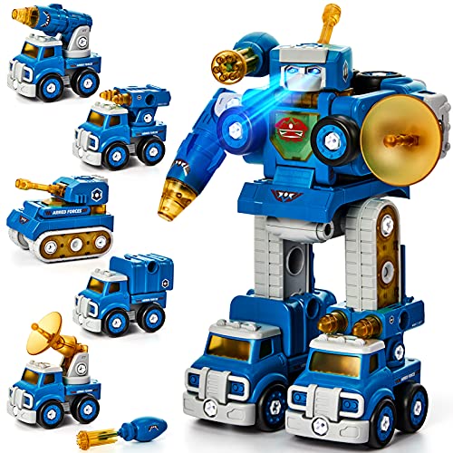 5 Year Old Boy Toys - 5in1 STEM Toys for Boys 5-7, Take Apart Trucks Transform to Robot Boys Toys Age 4-6 - Building Toys Gifts for 5 6 7 8 Year Old Boy