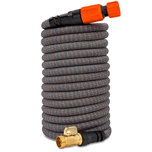 HydroTech 75 ft Expandable Garden Hose - Burst Proof & Lightweight, Flexible Water Hose with Durable Reinfordced Latex Core & Solid Brass Fittings for Lawn, Garden, Car Washing
