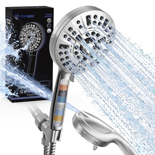 Pavezo High Pressure Shower Head Handheld 5' Large, Extra Long 72' SS Hose 10-mode Portable Detachable Shower Head with Hard Water Filter for Bathroom, Anti-clog & Powerful to Clean Tile & Pets