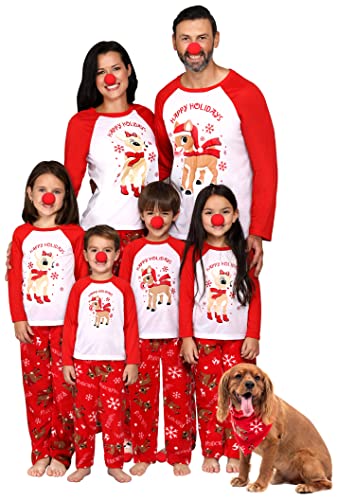 Prestigez Rudolph The Red-Nosed Reindeer Matching Family 3-Piece Pajama Sets Red Nose Included, Women, Size Medium