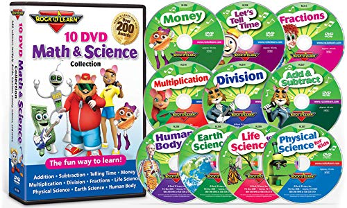 10 DVD Math & Science Collection by Rock 'N Learn (Addition & Subtraction, Tell Time, Money, Multiplication, Division, Fractions, Physical Science, Earth Science, Life Science and Human Body)