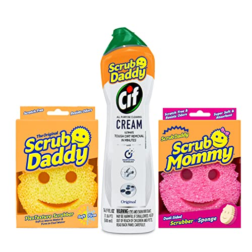 Scrub Daddy + Scrub Mommy + Cif All Purpose Cleaner, Lemon - A Perfect Kitchen + Bathroom Cleaning Supplies Kit - Temperature Controlled + Dual-Sided Cleaning Sponges and Multipurpose Cleaner Set