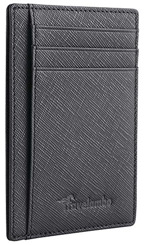 Travelambo Front Pocket Minimalist Leather Slim Wallet RFID Blocking Medium Size Card Holder Gifts for Men (Black Cros)