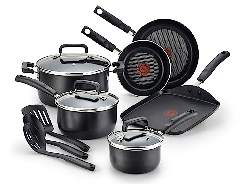T-fal Signature Nonstick Dishwasher Safe Cookware Set, Pots and Pans, 12-Piece, Black
