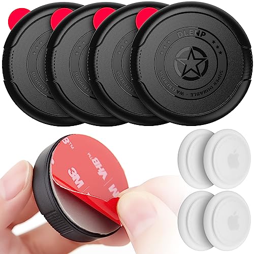 DLENP 4 Pack Airtag Holder Case with Adhesive Sticker, IPX8 Waterproof Stick-On Hidden AirTag Protection Cover for Wallet, Luggage, Laptop, Car, Bike, Remote Control Drone