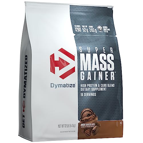 Dymatize Super Mass Gainer Protein Powder, 1280 Calories & 52g Protein,10.7g BCAAs, Mixes Easily, Tastes Delicious, Rich Chocolate, 12 lbs