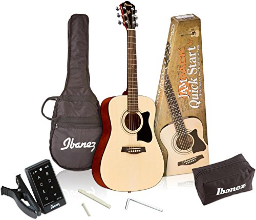 Ibanez 6 String Acoustic Guitar Pack, Right Handed, Natural Gloss (IJV30)
