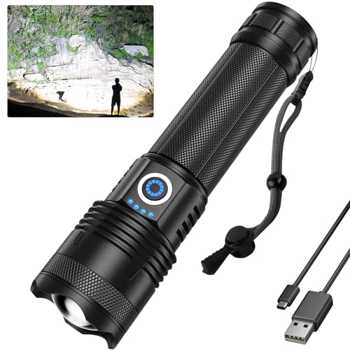 Rechargeable Flashlights High Lumens Flash Light, 900000 Lumens Super Bright Led Flashlight, 5 Modes Brightest Flashlight, 12H Running Time for Outdoor, Flashlights for Home/Camping, IPX6 Waterproof