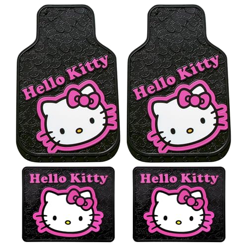 Hello Kitty Collage Hot Pink Sanrio Front & Rear Car Truck SUV Seat Rubber Floor Mats Set - 4PC