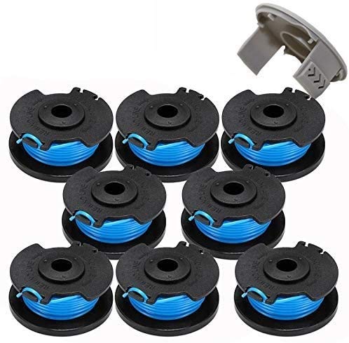 AC14RL3A String Trimmer Replacement Spool Line Suitable for Ryobi One+18v, 24v, 40v Cordless Trimmers,0.065' Auto Feed Cordless Weed Eater Spools Line with AC14HCA Cap Covers Parts(8 Spools, 1 Cap)