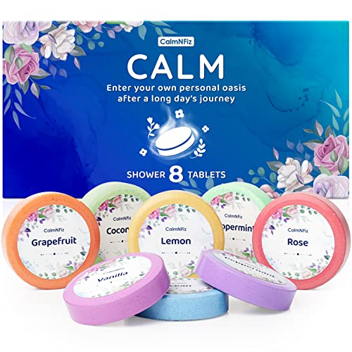 CalmNFiz Shower Steamers Aromatherapy,Spa Kit, Gifts for Mom,Shower Bombs with Essential Oils,Christmas Valentine Gifts for women,Self Care&Relaxation Birthday Gifts for Women and Men,Blue Set,8 Packs