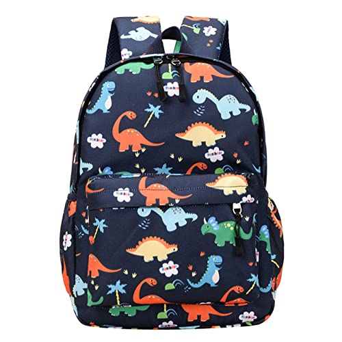 queshizhe School Starts Season Fashion Dinosaur Print Child Student Zipper Cartoon School Bag Backpack for (Dark Blue, One Size)