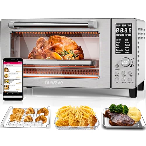 Nuwave Bravo Air Fryer Toaster Smart Oven, 12-in-1 Countertop Convection, 1800 Watts, 21-Qt Capacity, 50°-450°F Temp Controls, Top and Bottom Heater Adjustments 0%-100%, PFAS Free, Stainless Steel
