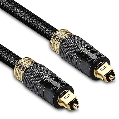 FosPower 24K Gold Plated Toslink Digital Optical Audio Cable (S/PDIF) - [Zero RFI & EMI Interference] Metal Connectors & Ultra Durable Nylon Braided Jacket (10ft)