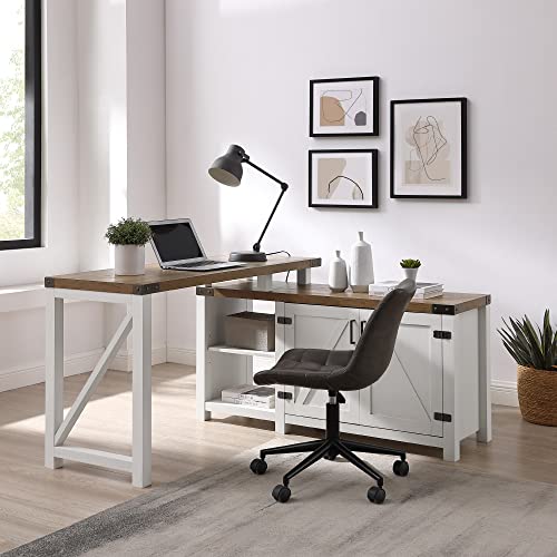 Walker Edison Kenneth Modern Farmhouse Barn Door L-Shaped Desk, White