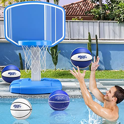 TEMI Swimming Pool Basketball Hoop, Pool Toys with 4 Balls and Pump, Adjustable Height Poolside Hoops for Water Basketball Game for Kids and Adults