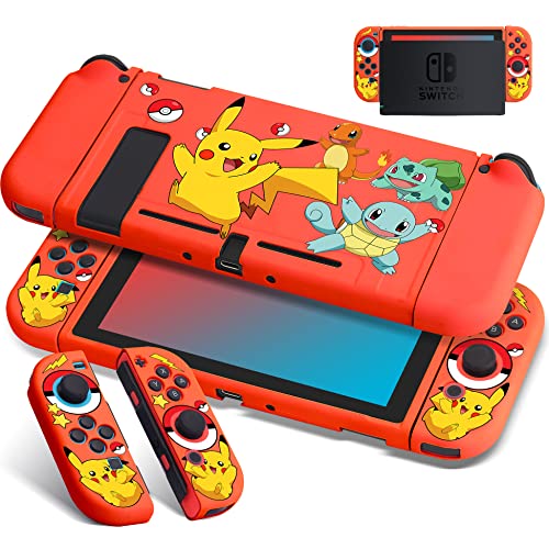 Xcitifun Designed for Nintendo Switch Case Switch Joy-Con TPU Cases for Girls Boys Kids Cute Kawaii Character Protective Shell Compatible with Nintendo Switch Controller Carrying Cover - Red Poke