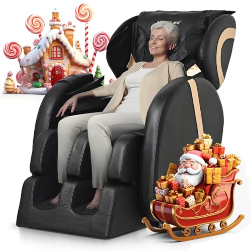 Molylex 2023 Small Massage Chair Recliner with Zero Gravity, Full Body Massage Chair with Heating, Air Pressure, Up to 5.7inch, Easy to Use at Home and in The Office, Black
