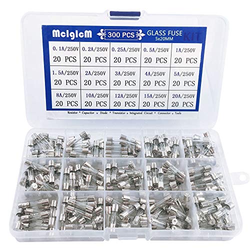 300 Pcs 15 Values 5 x 20mm Fast-blow Glass Fuse Assortment, 250V 0.1A/ 0.25A/ 0.2A/ 0.5A/ 1A/ 1.5A/ 2A/ 3A/ 4A/ 5A/ 8A/ 10A/ 12A/ 15A/ 20A Tube Fuses
