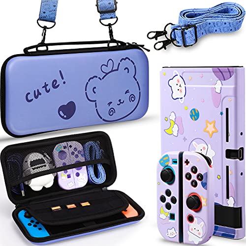 Weewooday Rabbit Protective Case and Carrying Case, Soft Slim Case Cover for Console and Controllers, Hard Shell Travel Carrying Bag with 12 Game Card Slots (Compatible with Switch)