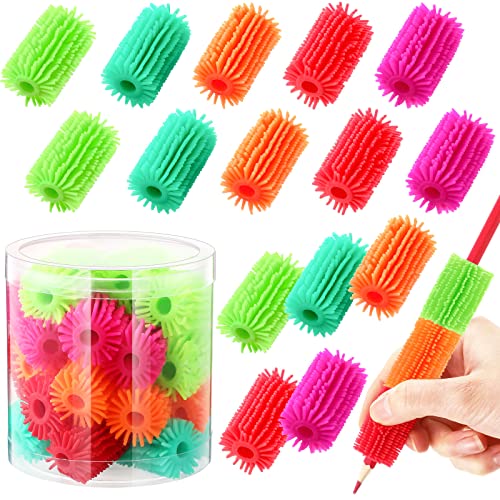 Pencil holder for Kids and Adults Colorful Pencil holder Fun Perfect Decompression Pencil Tools Pens Pencil Toppers Writing Pencil Holder for Kids Handwriting Reusable Spiky Pencil holder(25 Pcs)