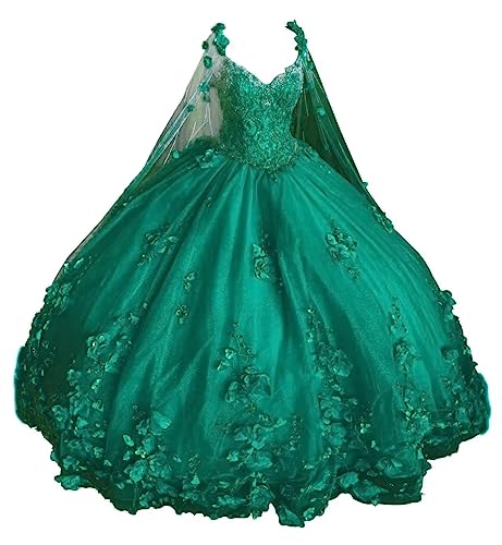 Asulla Women's Off The Shoulder Prom Cocktail Dress Flower Quinceanera Dress with Detachable Cape Wedding Dress Teal Blue 2
